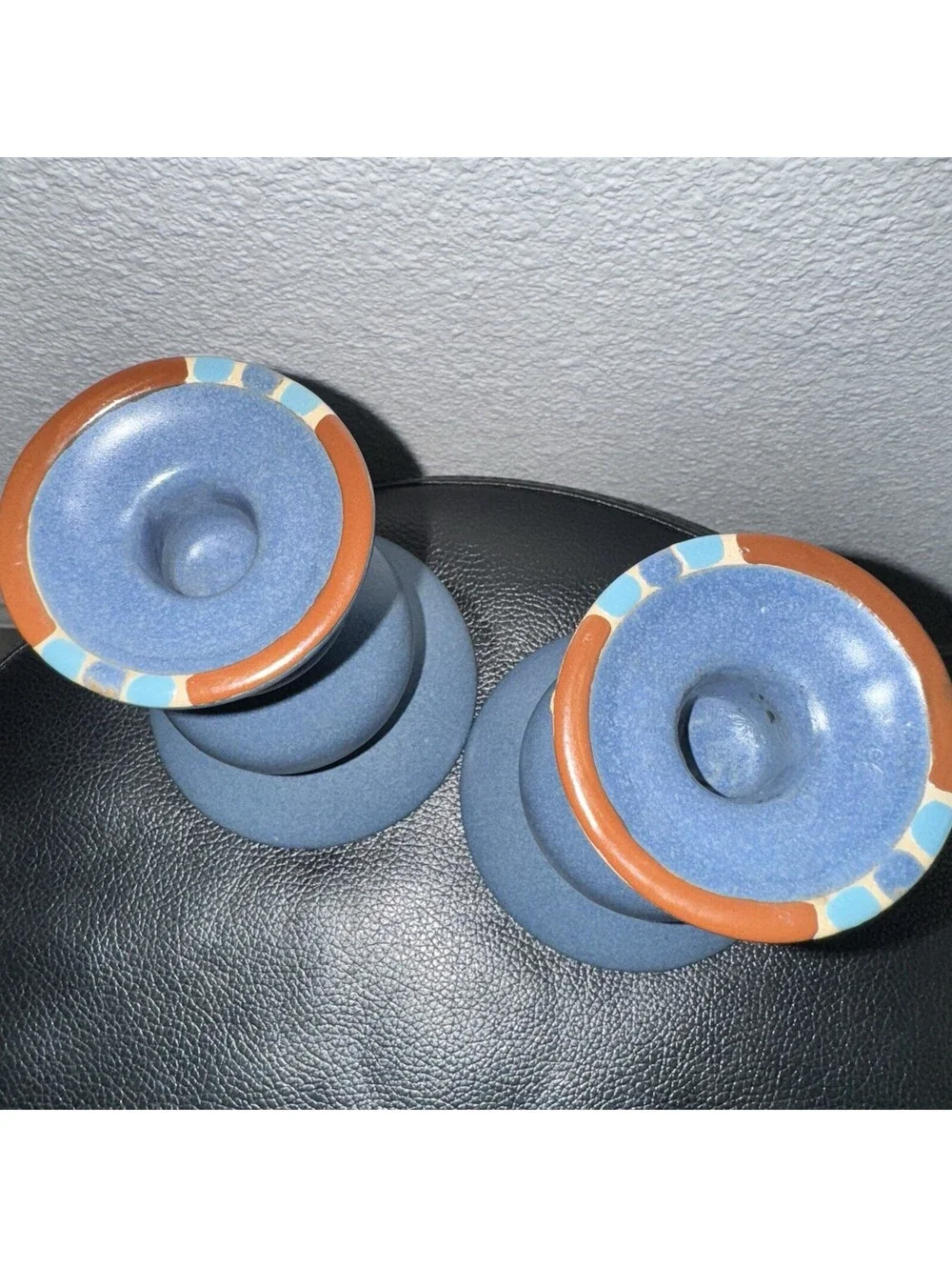 Dansk KW Portugal Blue Ceramic Candlestick Holders Pair Mid Century Modern 5.5”